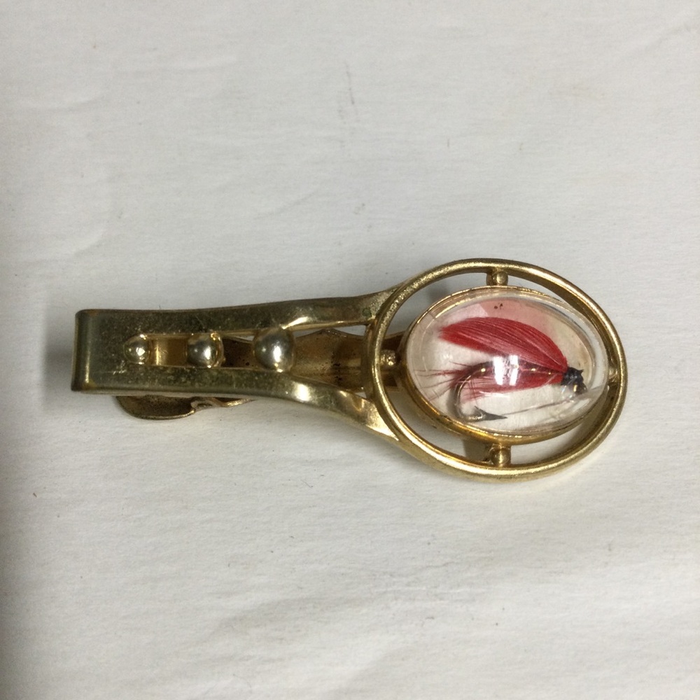Vintage Hand Tied Fly Fish Lure Tie Clip (Bar)Gold Tone